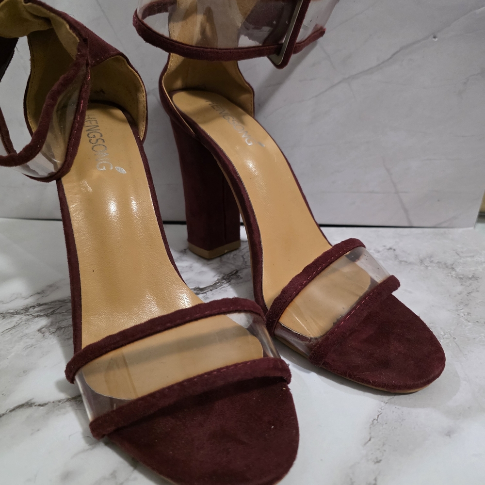 Elegant Burgundy Heels with Clear Straps